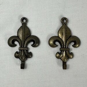 Vintage Fleur de Lis Picture Hooks Set of 2 Brass Grandmillennial Tassel Hook